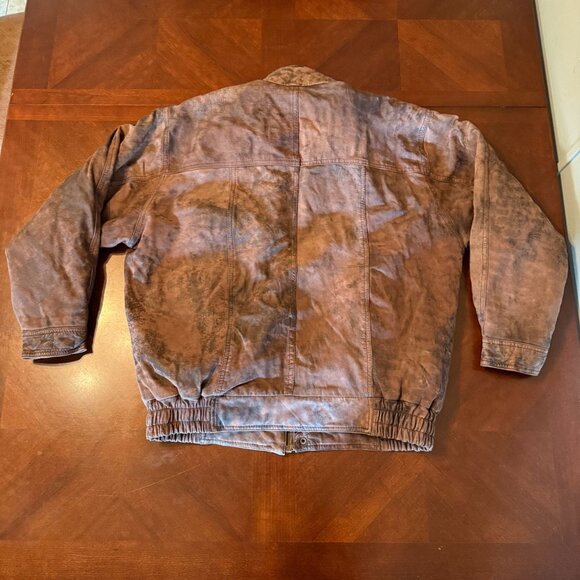 Vintage‎ Royal Fashions Brown Leather Bomber Jacket L - Picture 9 of 14